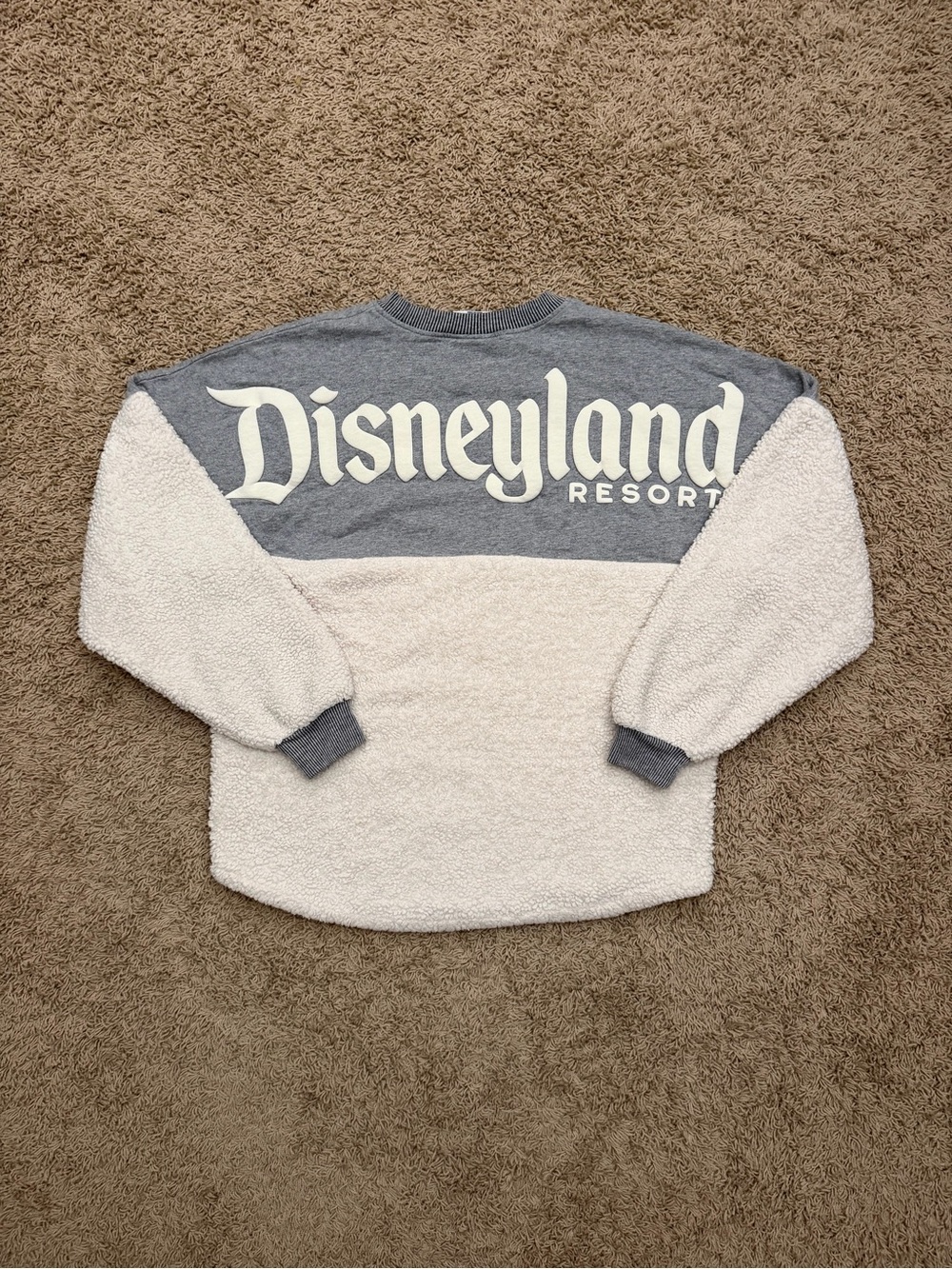 Disneyland Resort World Spirit Jersey Adult Size Medium Gray White Sherpa Fleece
